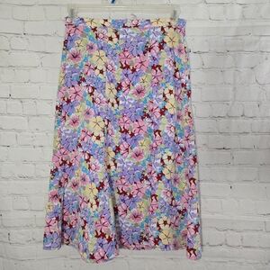 Christopher & Banks Colorful Floral A-Line Skirt Cottagecore Whimsical
